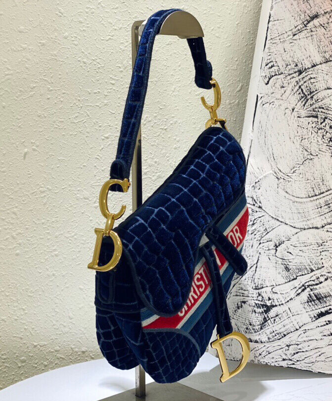 Christian Dior Saddle Bag Canvas Dark Blue